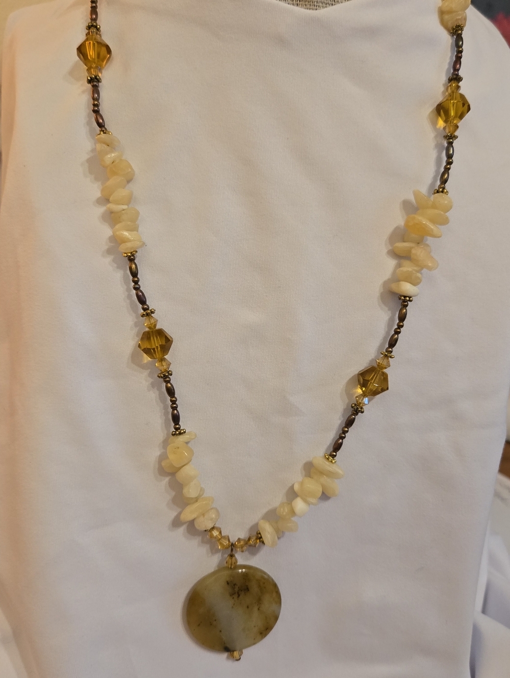 Handcrafted Yellow Stone Pendant Necklace - Unbranded Vintage 70's Hippie Boho